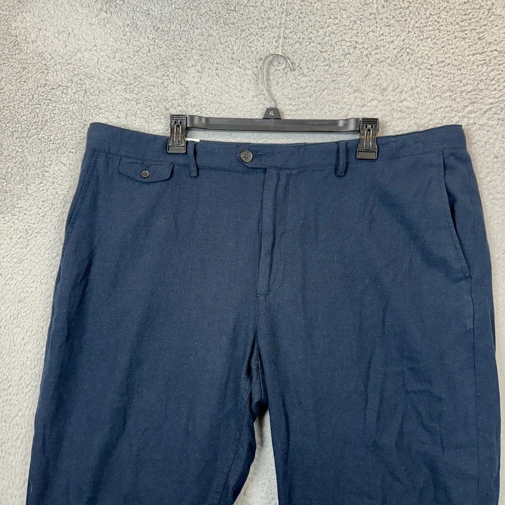 NEW Banana Republic Mens 40X32 Linen Blend Navy Blue Slim-Straight Trouser Dress